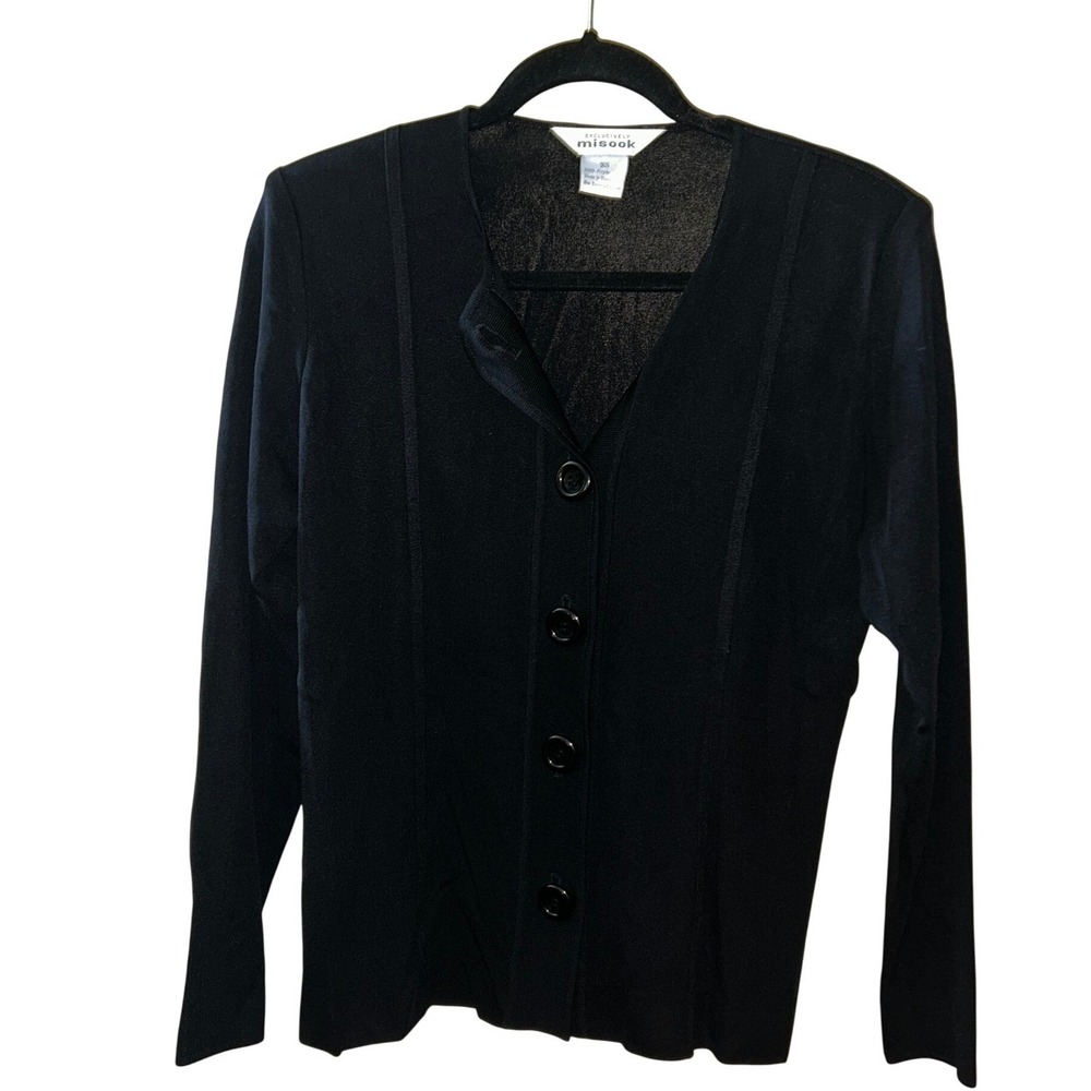 Exclusively Misook Black Knit Button Front Cardigan Sweater XS Wrinkle Resistant